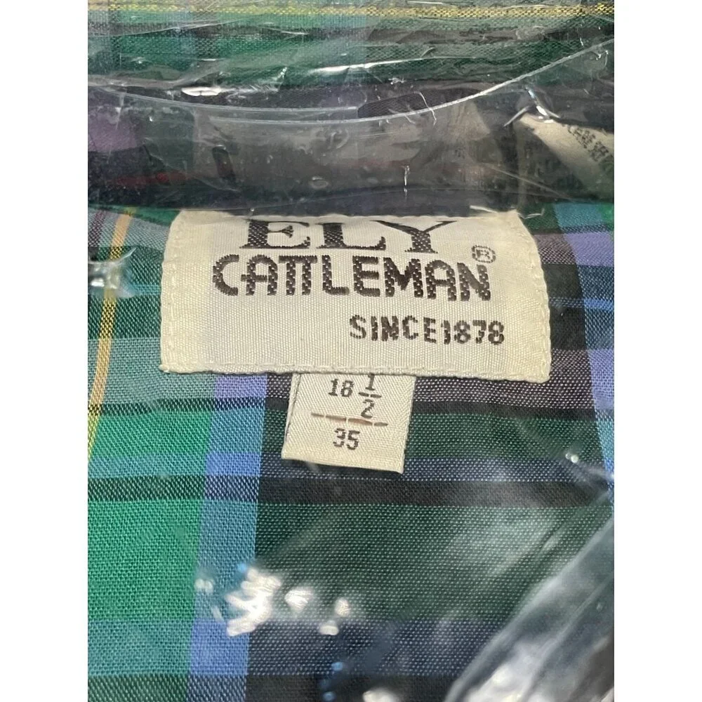 Ely Cattleman Authentic‎ Western Plaid Shirt 18.5 / 35 Long Sleeve Button Snap